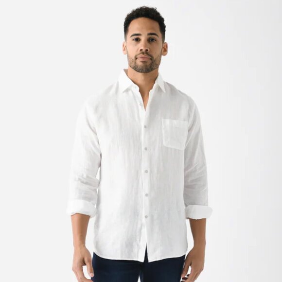 PETER MILLAR Men's Coastal Garment Dyed 100% Linen White Button Down Shirt, M - Picture 3 of 10